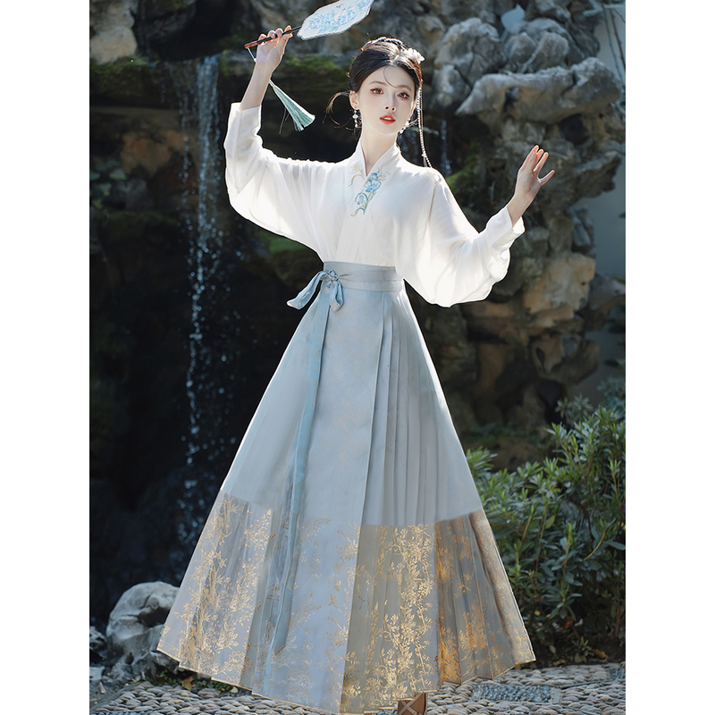 提花亮面印纱马面裙汉服日常春夏季轻薄套装仙气中国风汉元素古风