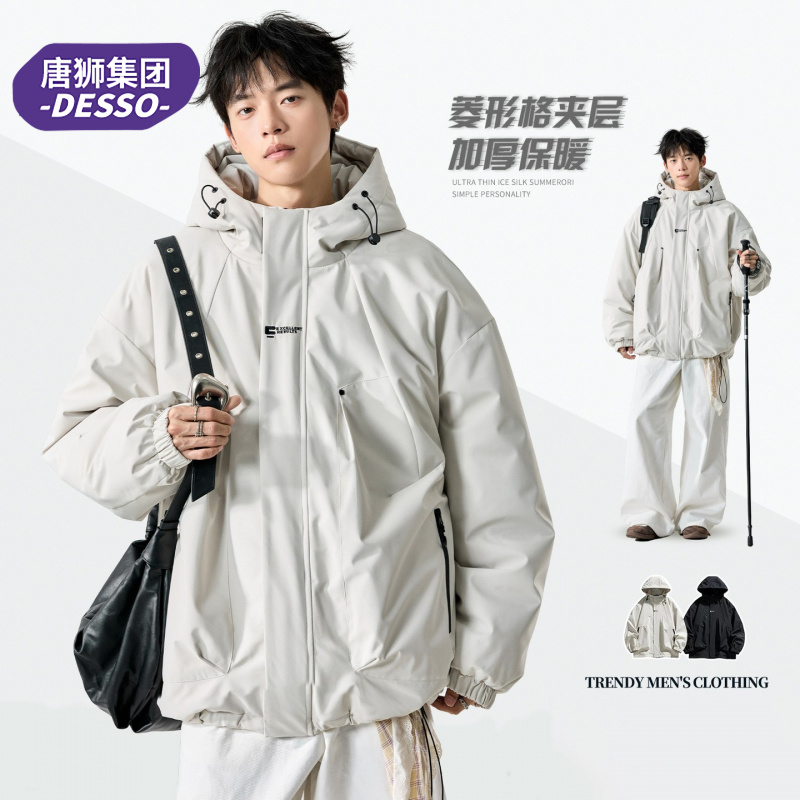 唐狮集团DESSO棉服男冬季日系潮牌户外工装冲锋防风加厚连帽外套