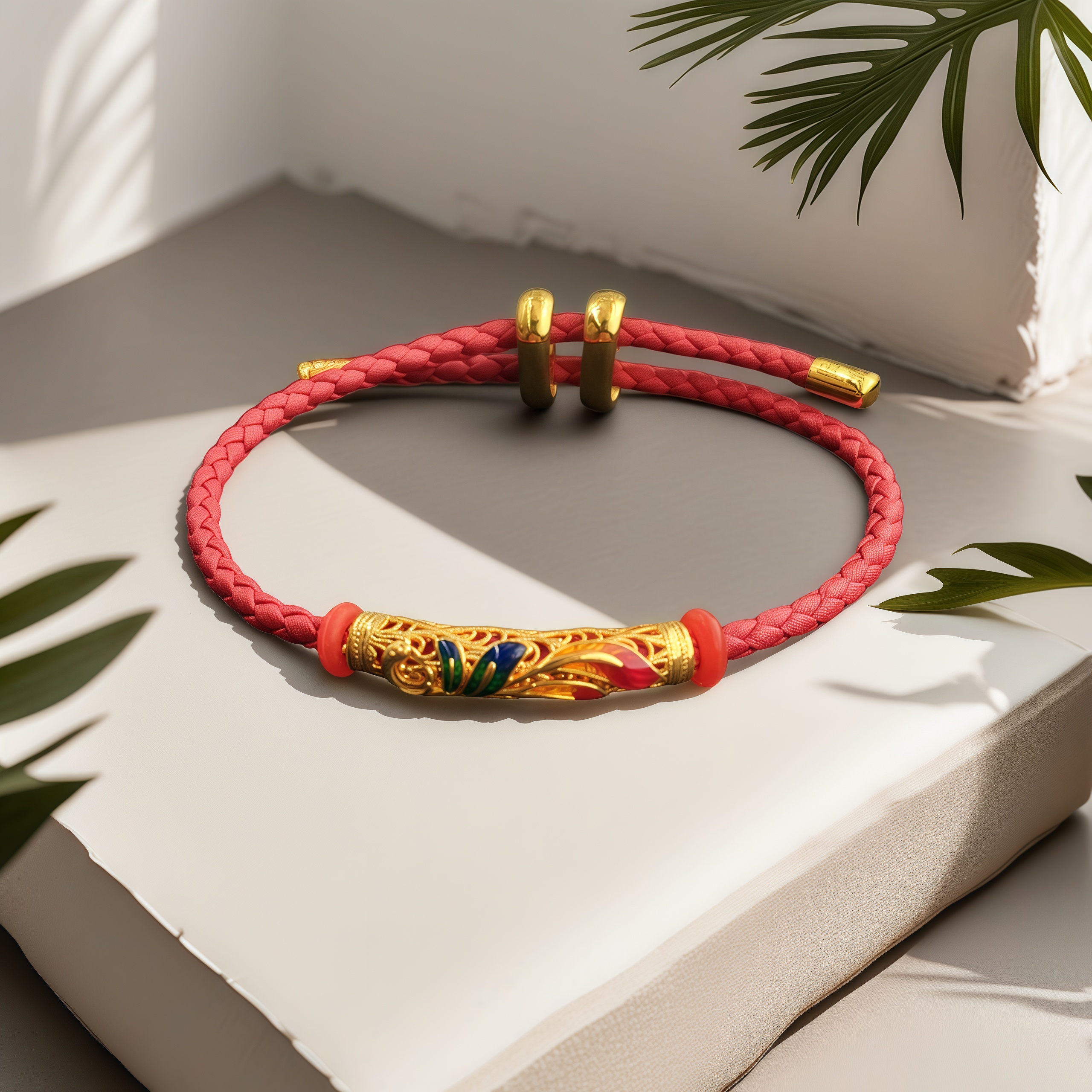 【媛媛】18K金珐琅彩九凤来仪转运弯管 （赠红色手绳）