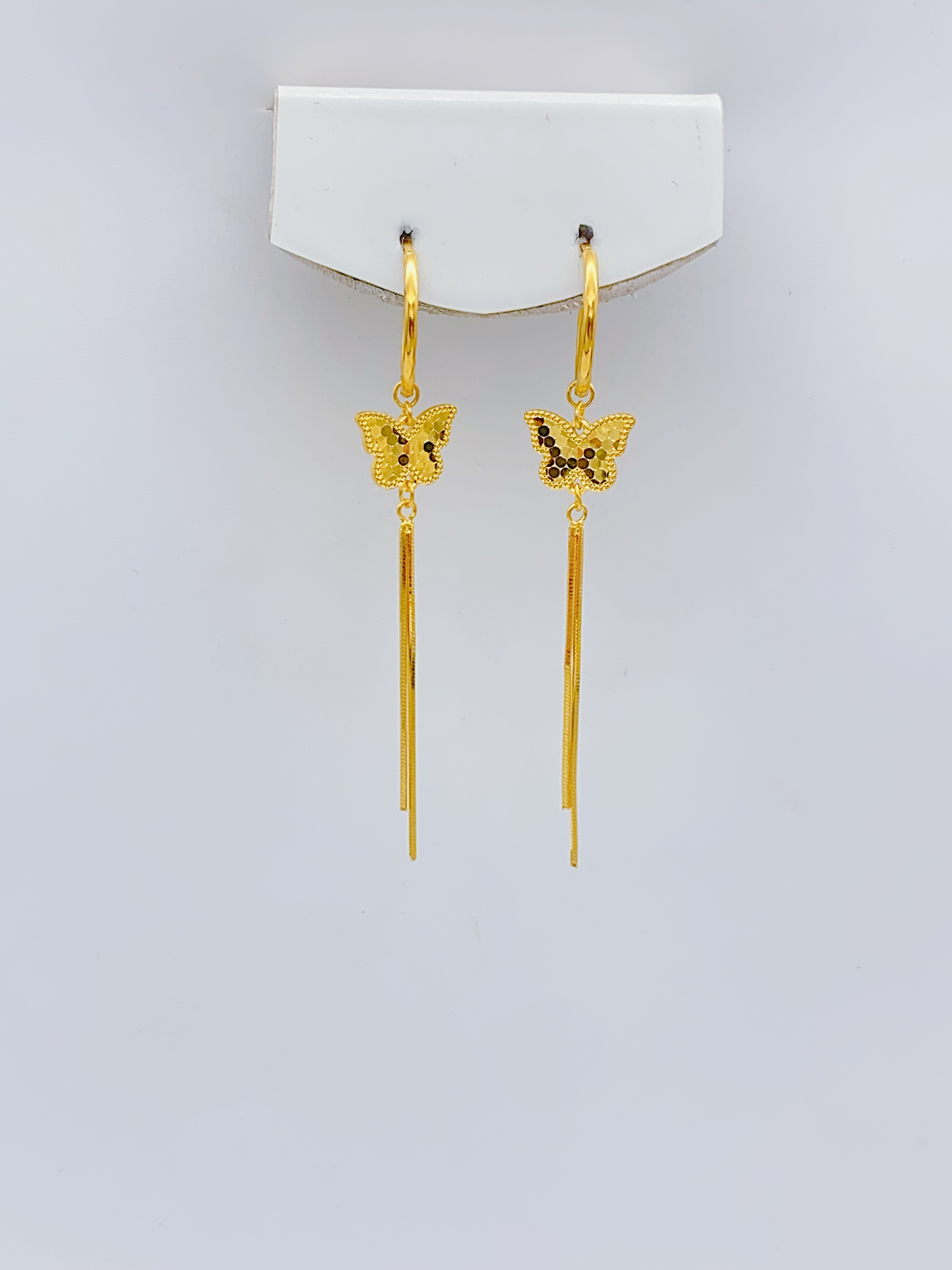 足金 精工5G工艺 龙鳞蝴蝶流苏 耳圈 2.91克