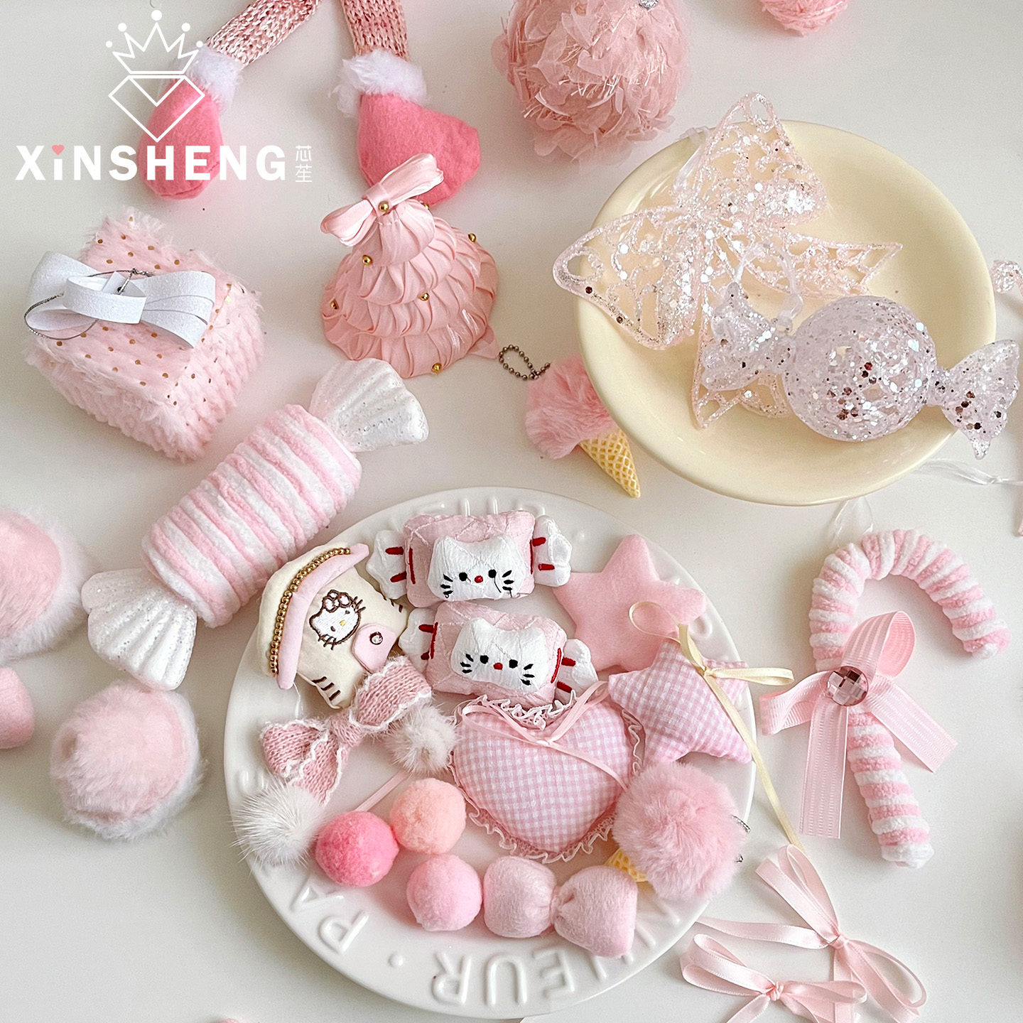 花园时光【圣诞节新品】芯苼 粉色系列圣诞树花束手工diy包装配件