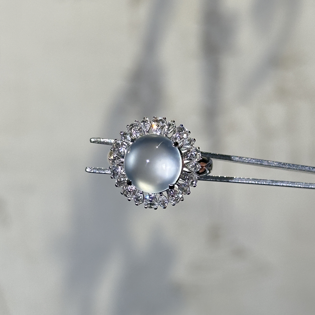 天然缅甸A货翡翠18k金镶嵌高冰戒指