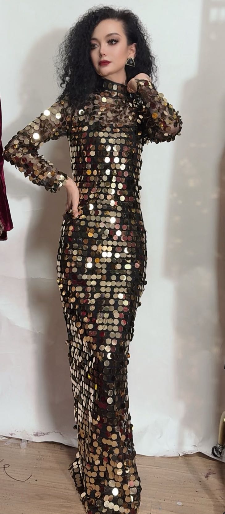 长袖圆领V领套头常规中腰连衣裙长款时尚旗袍晚礼服