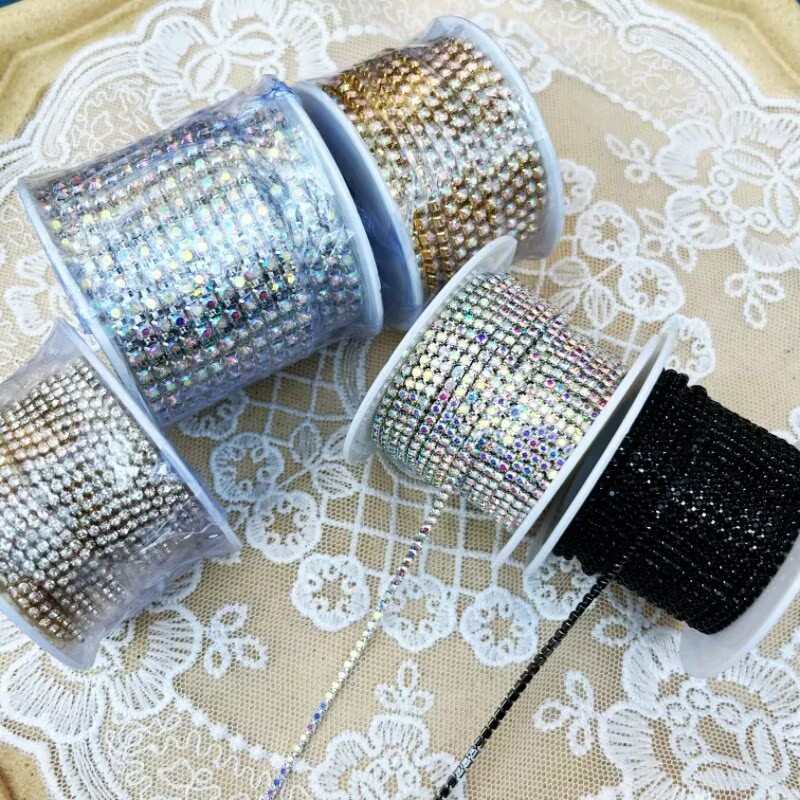 多规格水钻爪链密链金银底链条发饰服饰配饰diy镶钻单排链条