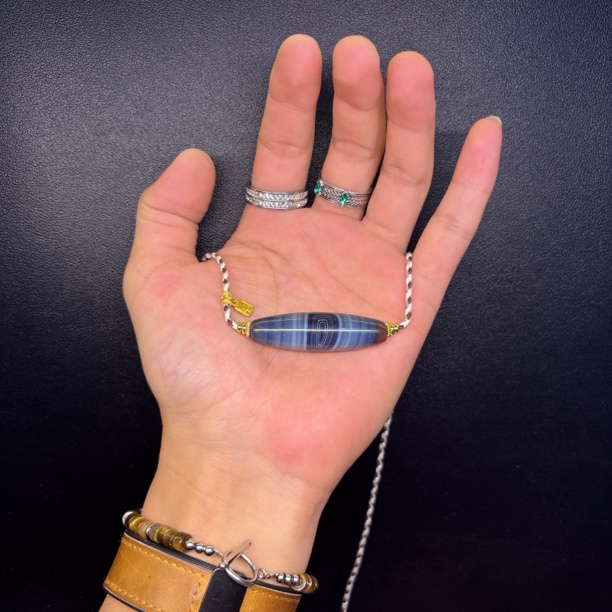 天然玛瑙蓝沁方眼