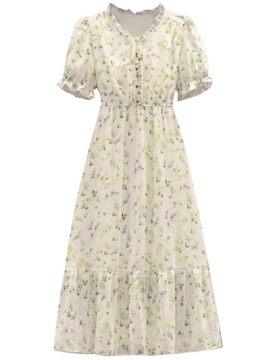 （61-120）连衣裙子女2025夏季新款法式小个子甜美收腰显瘦长裙