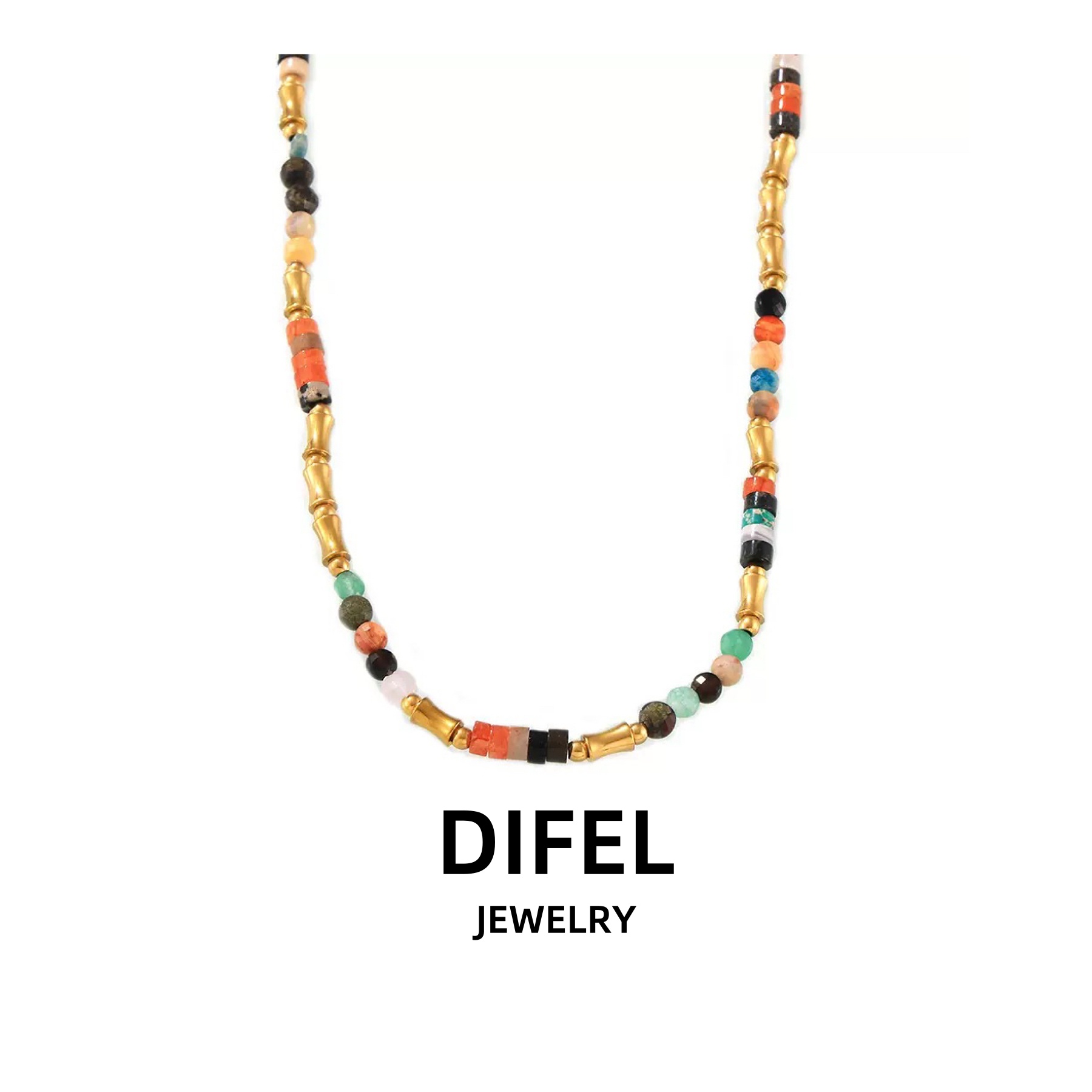 钛钢项链 DIFEL设计师原创欧美竹节串珠多巴胺项链高级感锁骨链