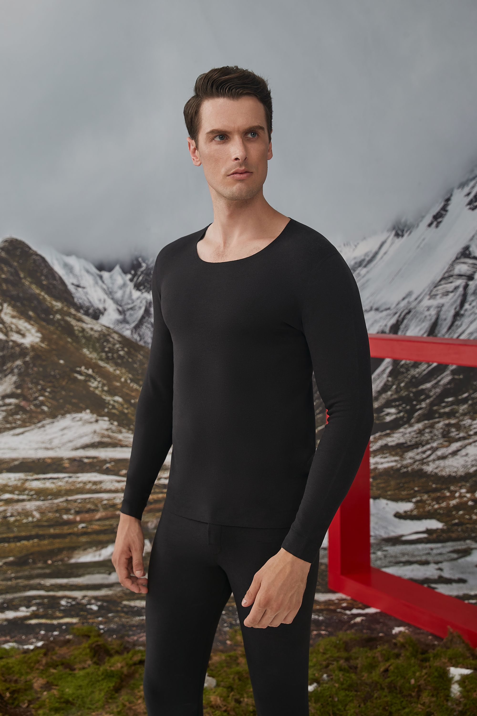 MZM男士圆领压线蚕丝绵羊毛高端礼盒暖衣套装