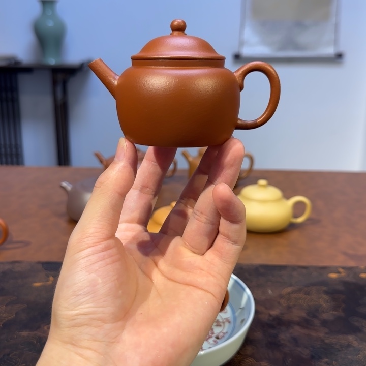茶壶紫砂发祥笠帽 生砂生料朱泥  140cc