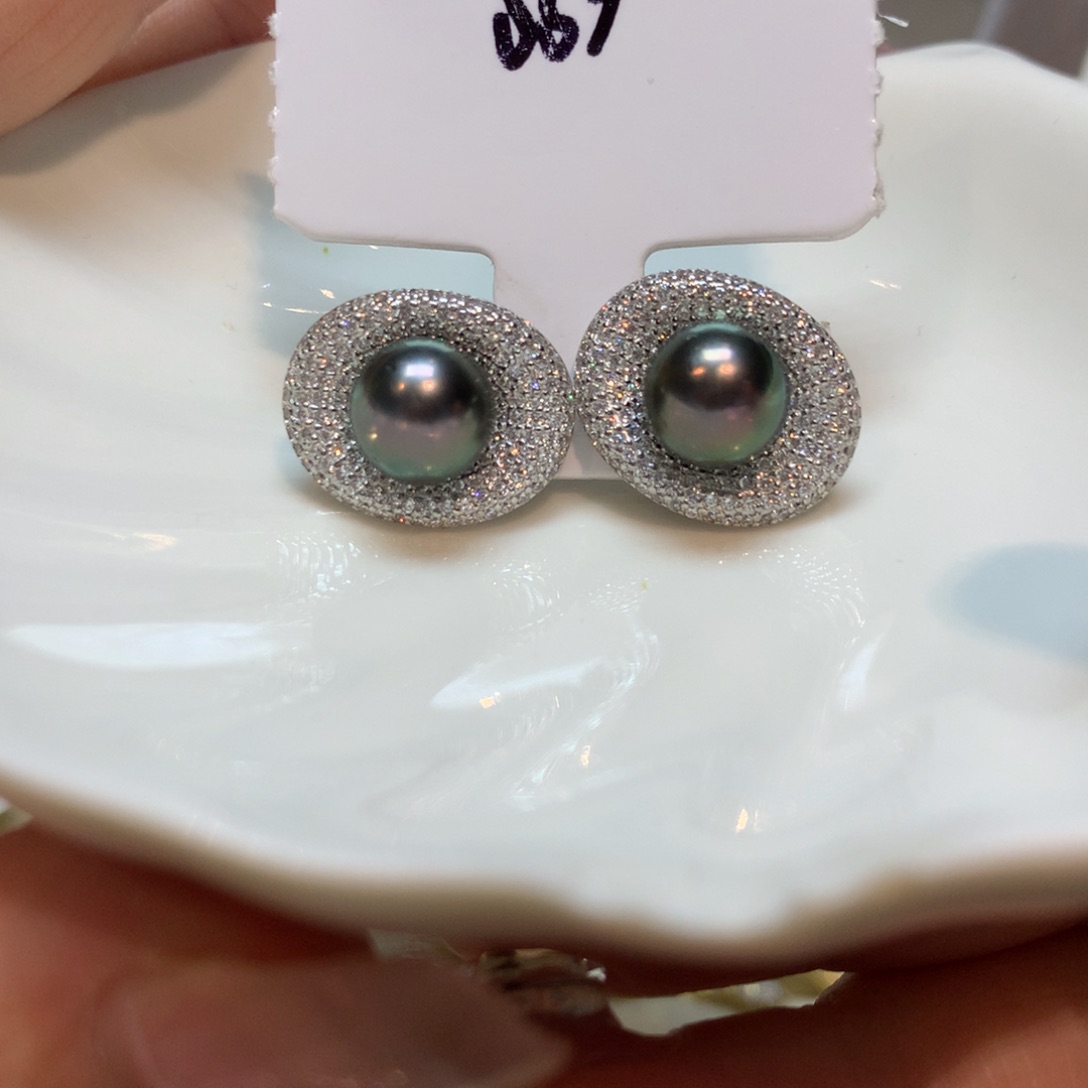 海水珍珠耳饰银S925镶嵌