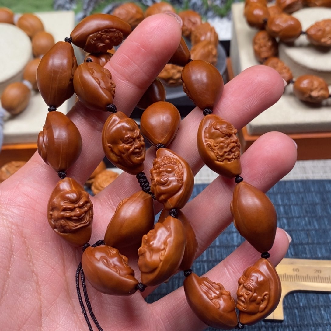 橄榄核手串/手链红料十八罗汉，1.4