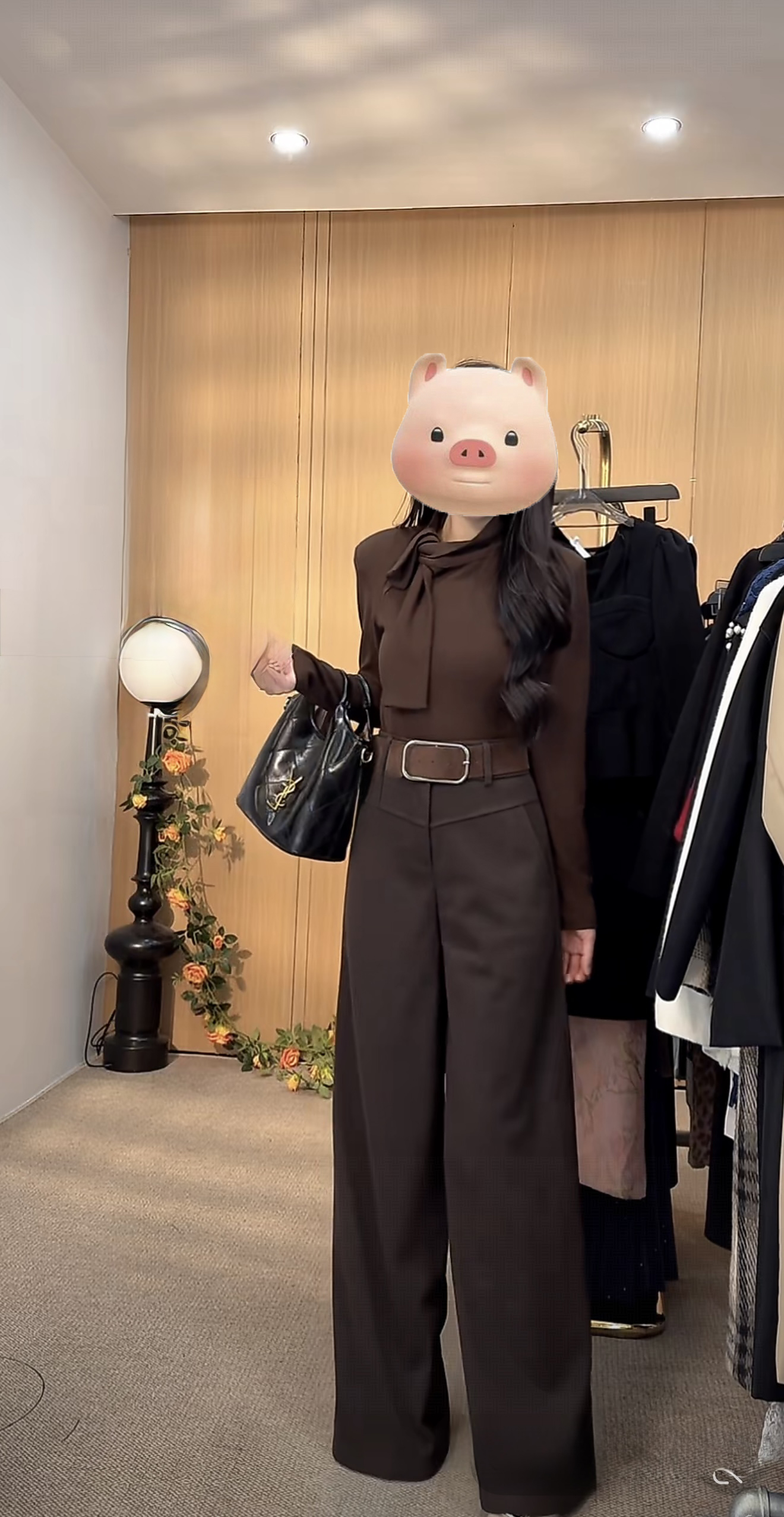 秋冬新百搭高腰显瘦直筒阔腿裤女正肩长袖t恤女显瘦气质套装3475