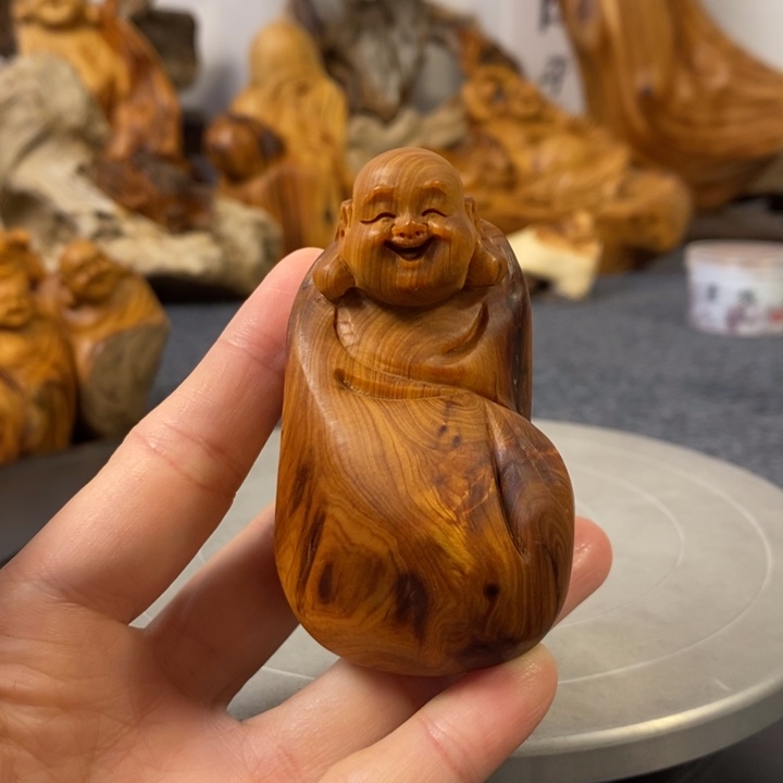 柏木（崖柏）崖柏弥勒佛手把件小摆件