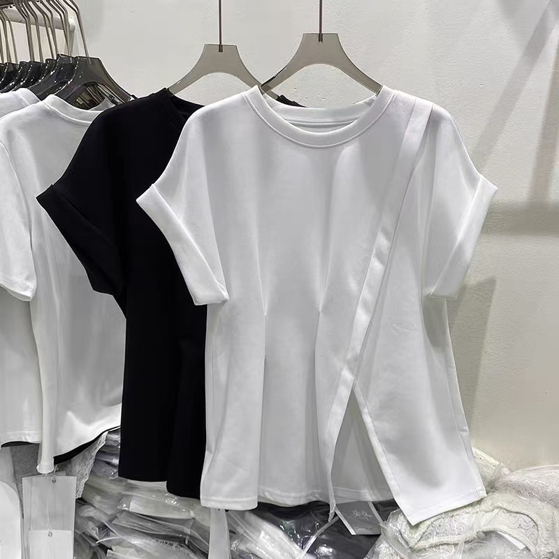 设计感不规则下摆开叉简约棉T 夏季新款洋气显瘦时尚短袖T恤 3960