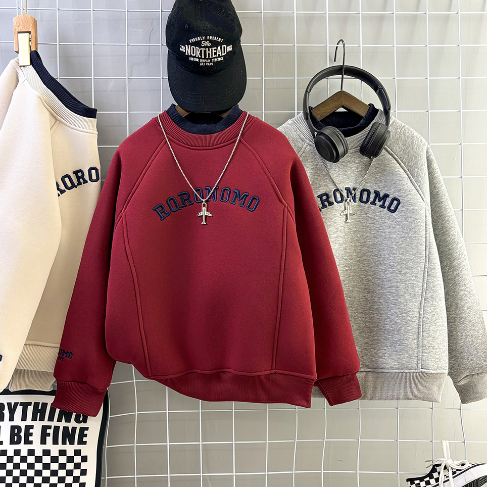 （加厚羔羔绒）男童圆领宽松潮流冬款儿童卫衣