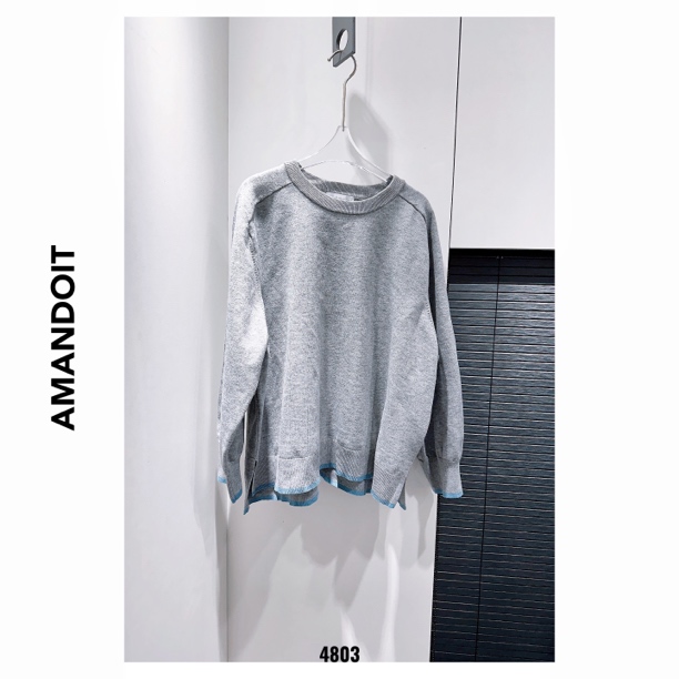 4803丨拼接设计感圆领水洗保暖纯色毛衣