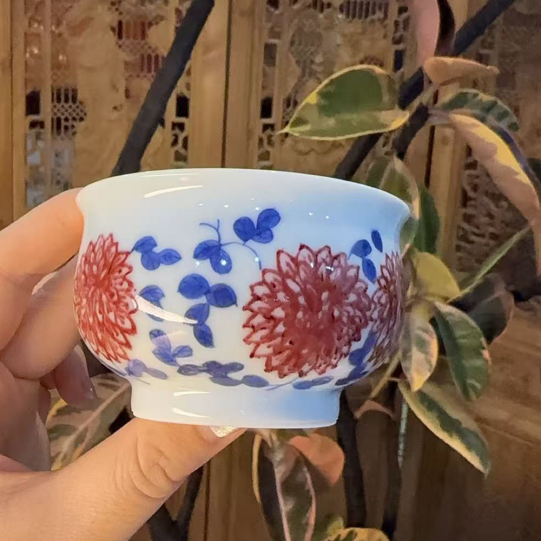 青花釉里红炉式杯