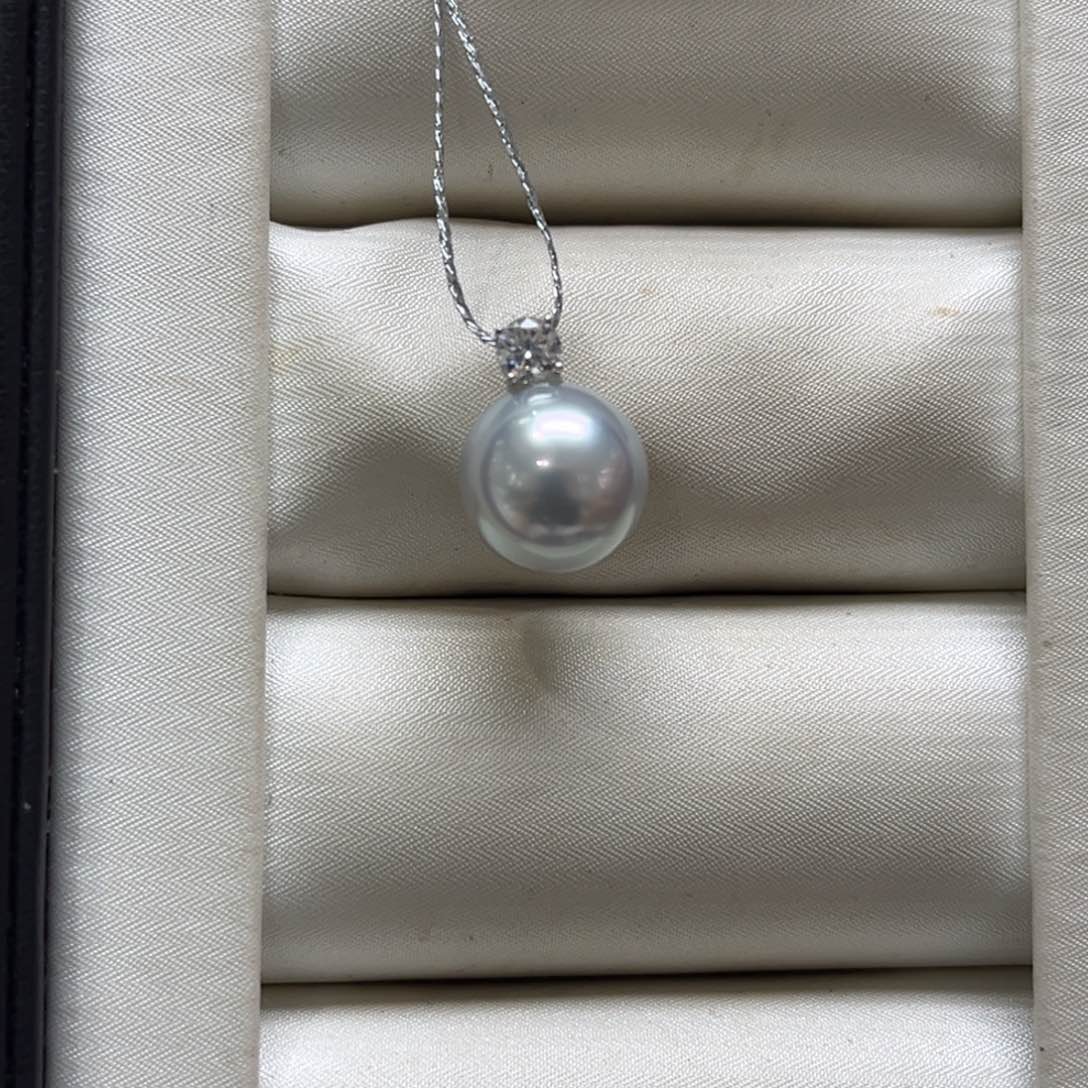 海水珍珠18K金镶嵌吊坠(不含链)9-10mm