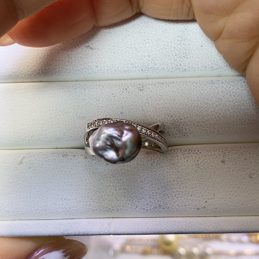 海水珍珠戒圈银S925镶嵌