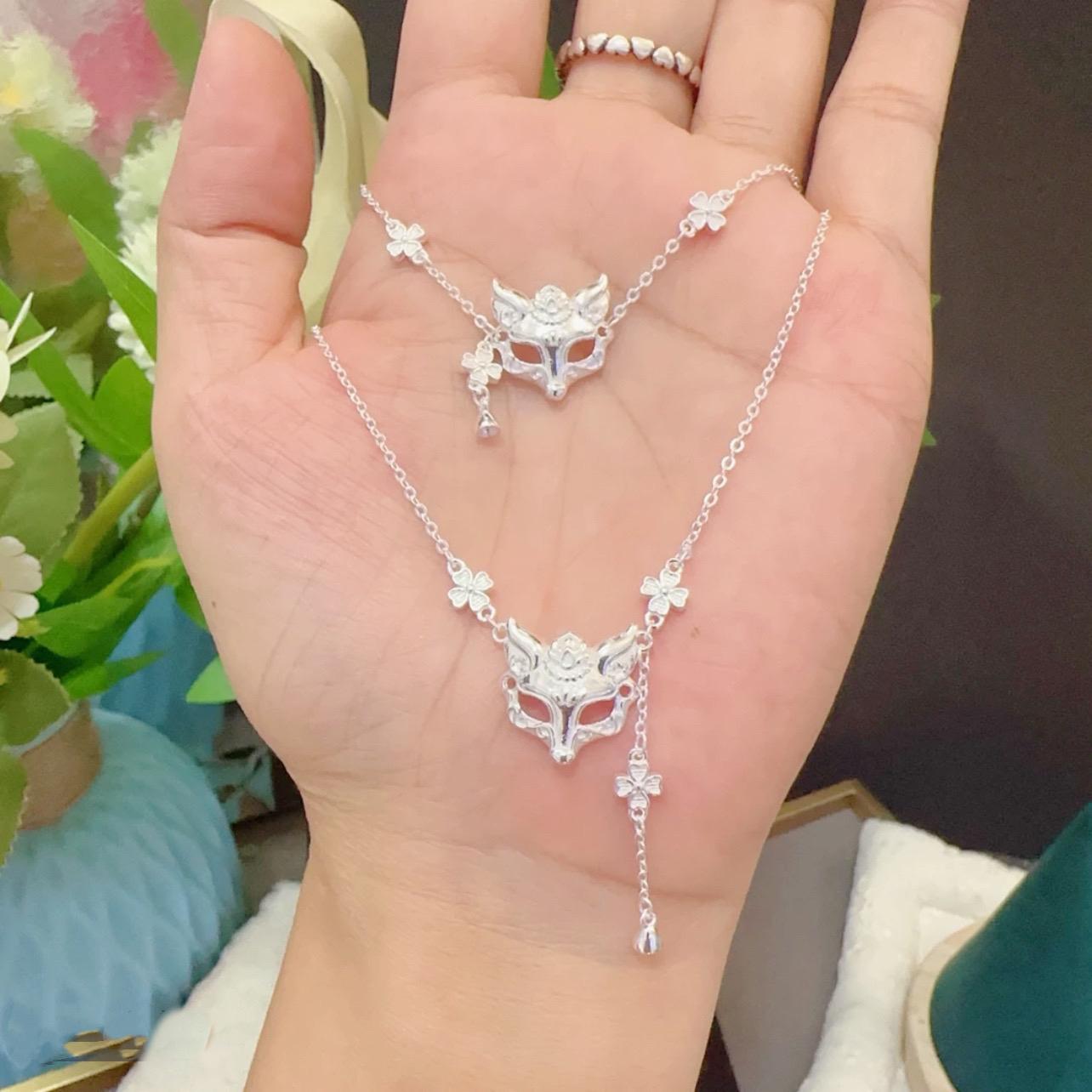 坠链均925银 纯银项链女玉面狐狸面具小众百搭项链七夕情人节礼物