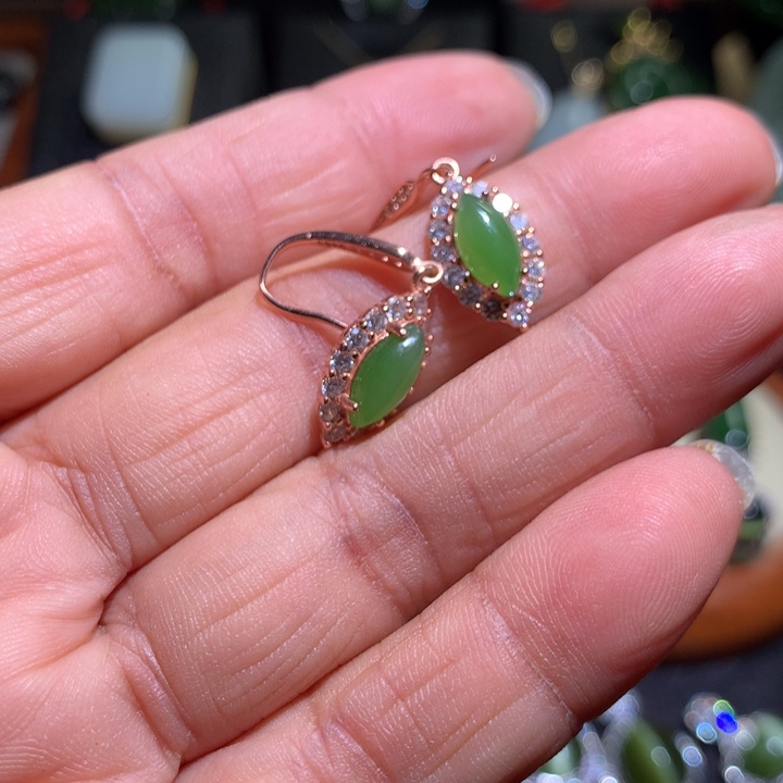 和田玉耳坠银S925镶嵌