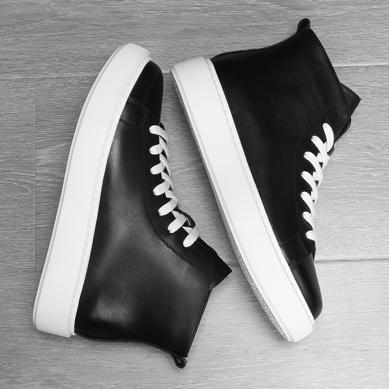 头层牛皮2024冬季高帮鞋子男士板鞋真皮新款韩版潮流休闲黑色潮鞋