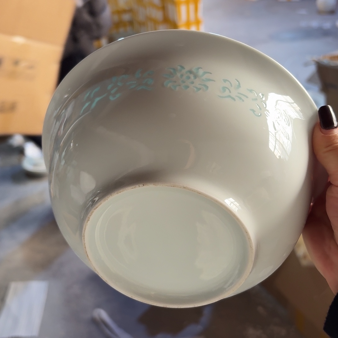 白瓷无底款汤碗8英寸青一个