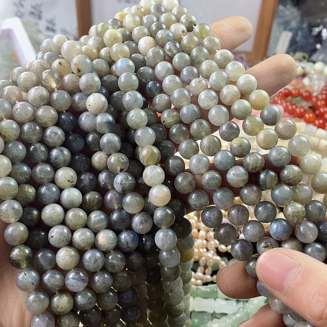 玛瑙/玉髓珠宝半成品未镶嵌一条天然8mm拉长石圆珠