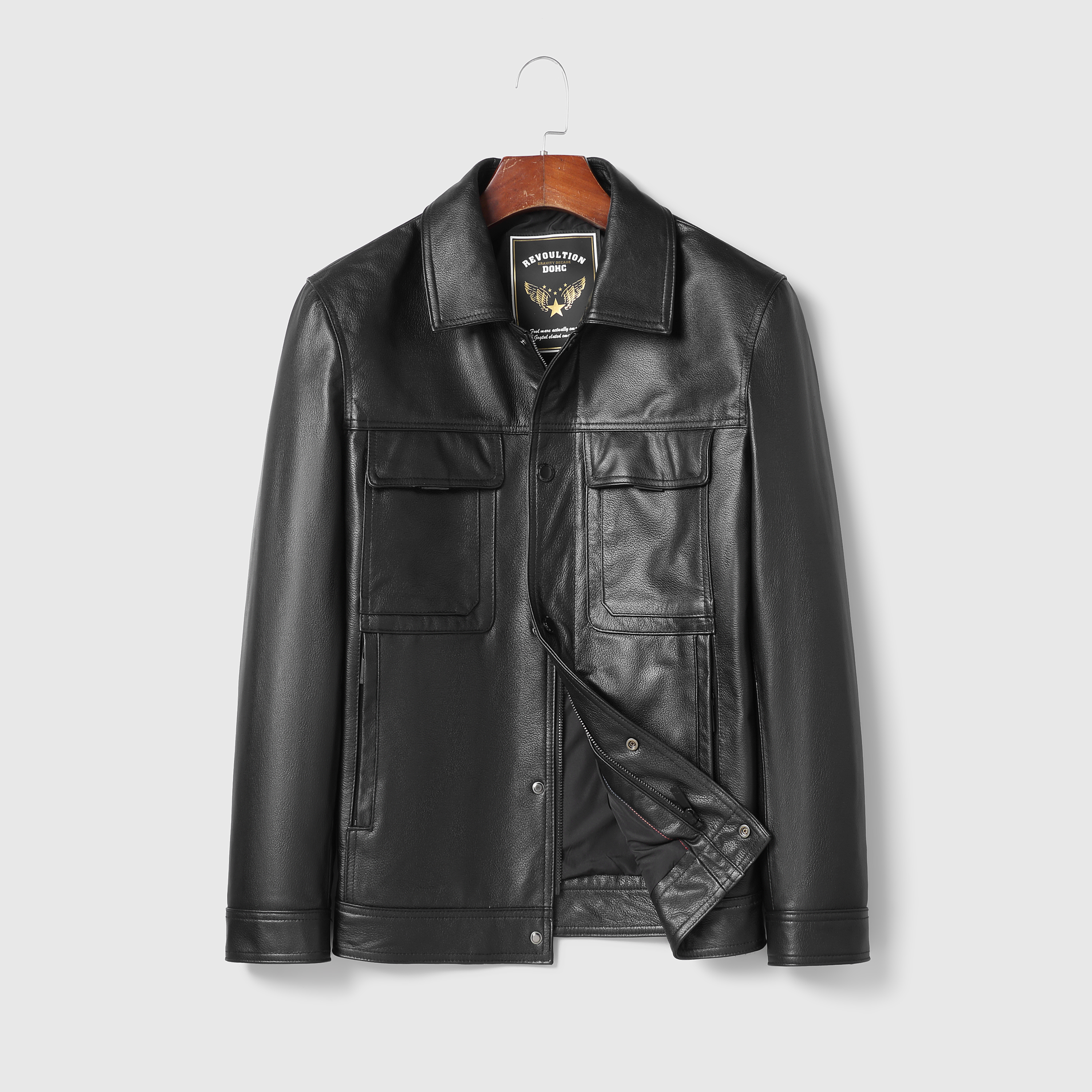 凡客头层牛皮工装翻领真皮皮衣 A款