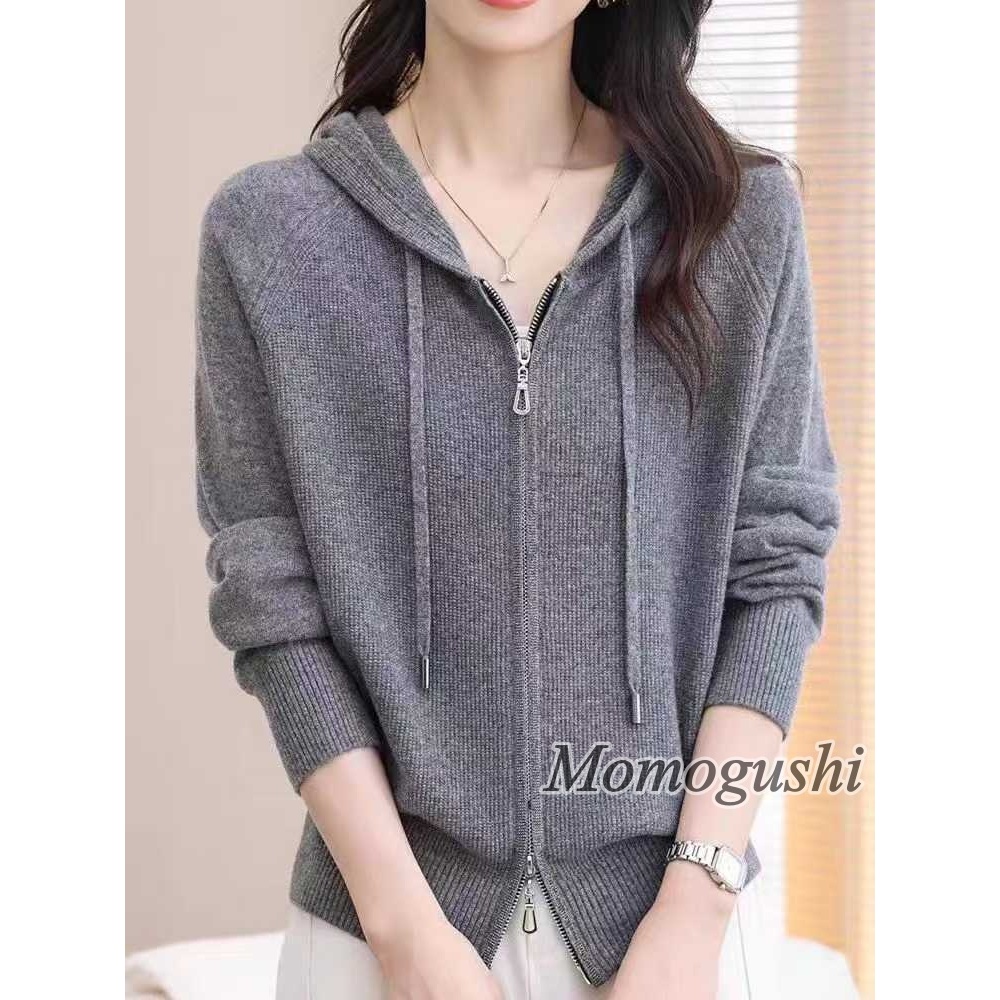 连帽衫软糯带帽针织衫长袖休闲时尚百搭秋冬宽松设计感女装上衣