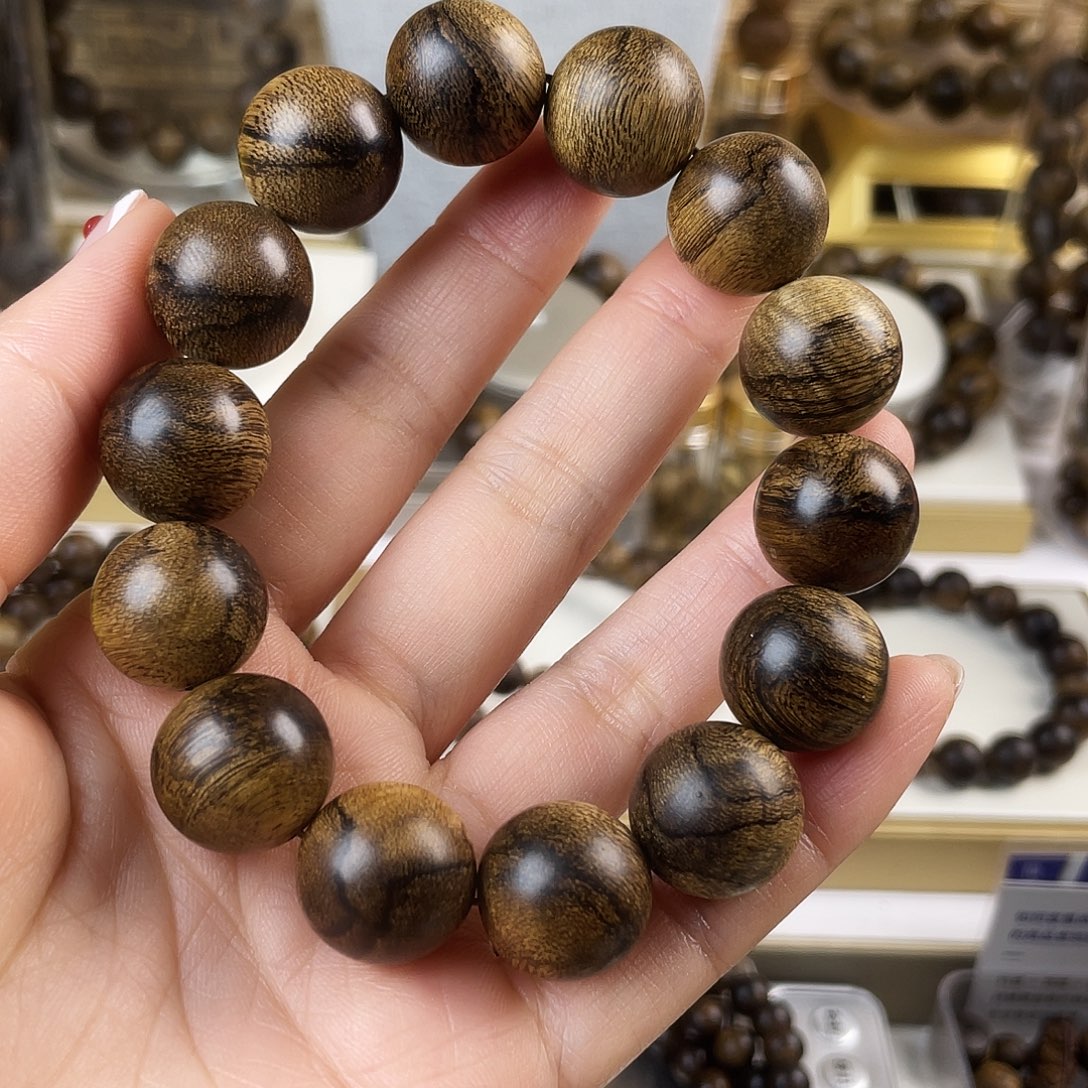 神***原手串沉香越南芽庄老白棋窖藏古董玉化瘤疤虎斑1.6