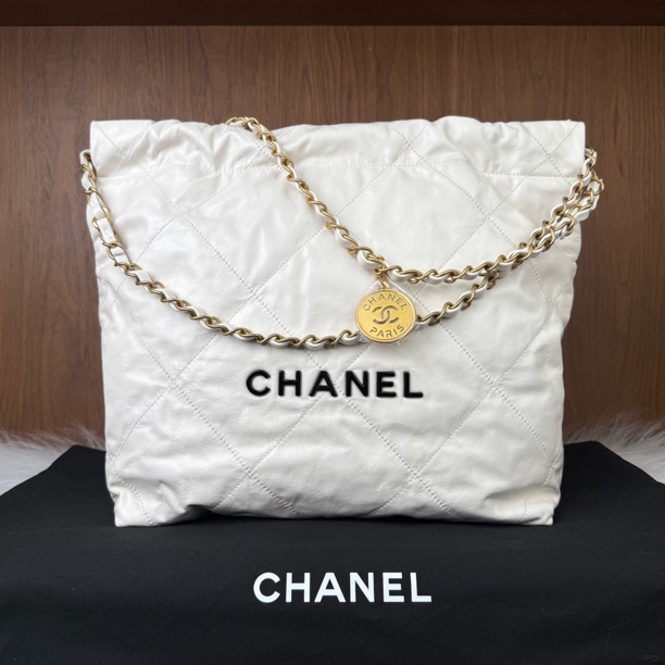 95新 Chanel/香奈儿 22bag手袋小号白色垃圾袋