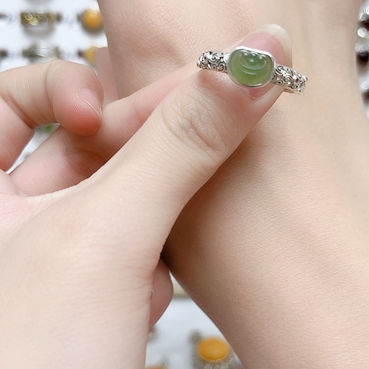 和田玉戒指银S925镶嵌