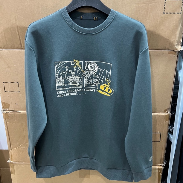 8961撤柜H剪标绿色太空刺绣圆领卫衣棉春秋男士套头休闲长袖微弹