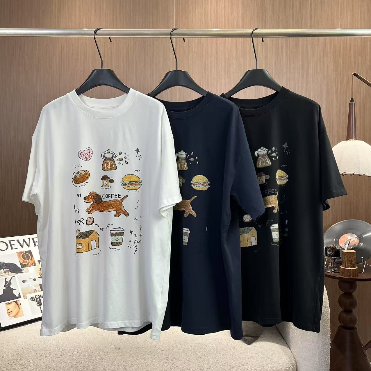 【快乐下午茶】夏季新款韩系趣味小狗图案印花短袖T恤上衣253788