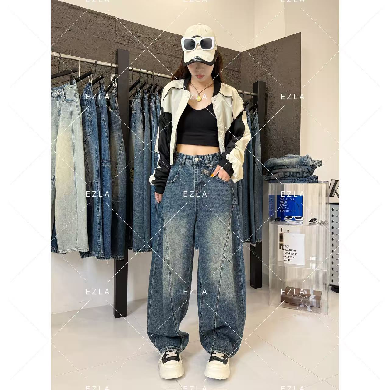 EZ8626-秋冬加厚2025新款百搭显瘦显腿长小个子mm美式牛仔弯刀裤