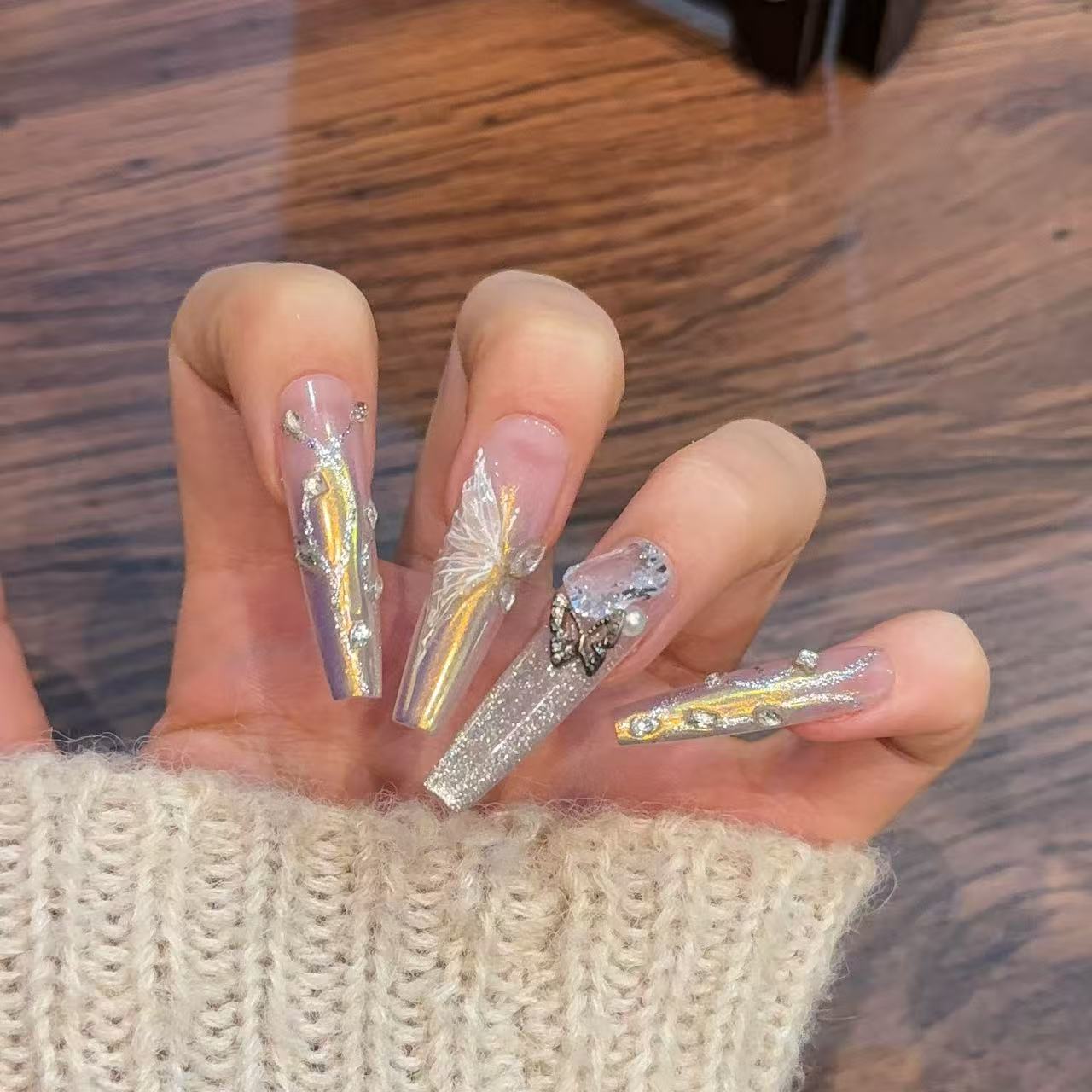 （光影）纯手工光疗紫色系猫眼显白高级可拆卸穿戴甲美甲贴片