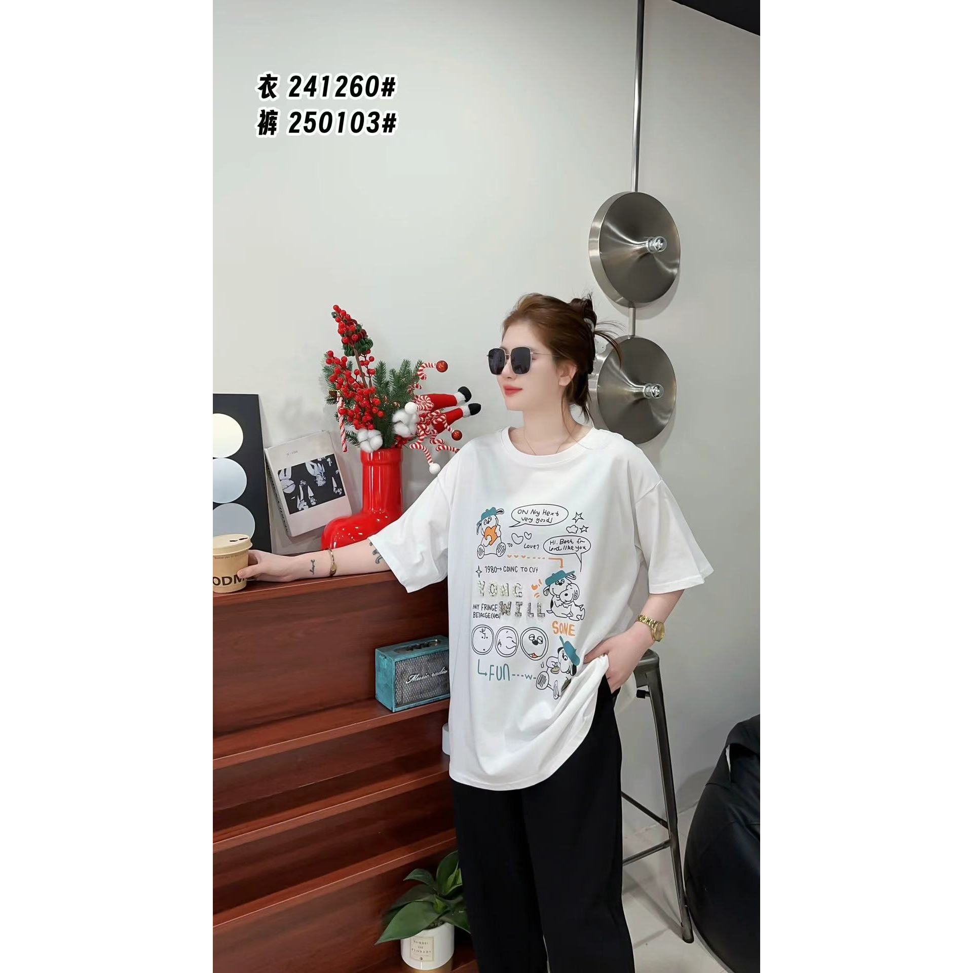 王美丽(专享)大码300斤重工钻印花半袖241260