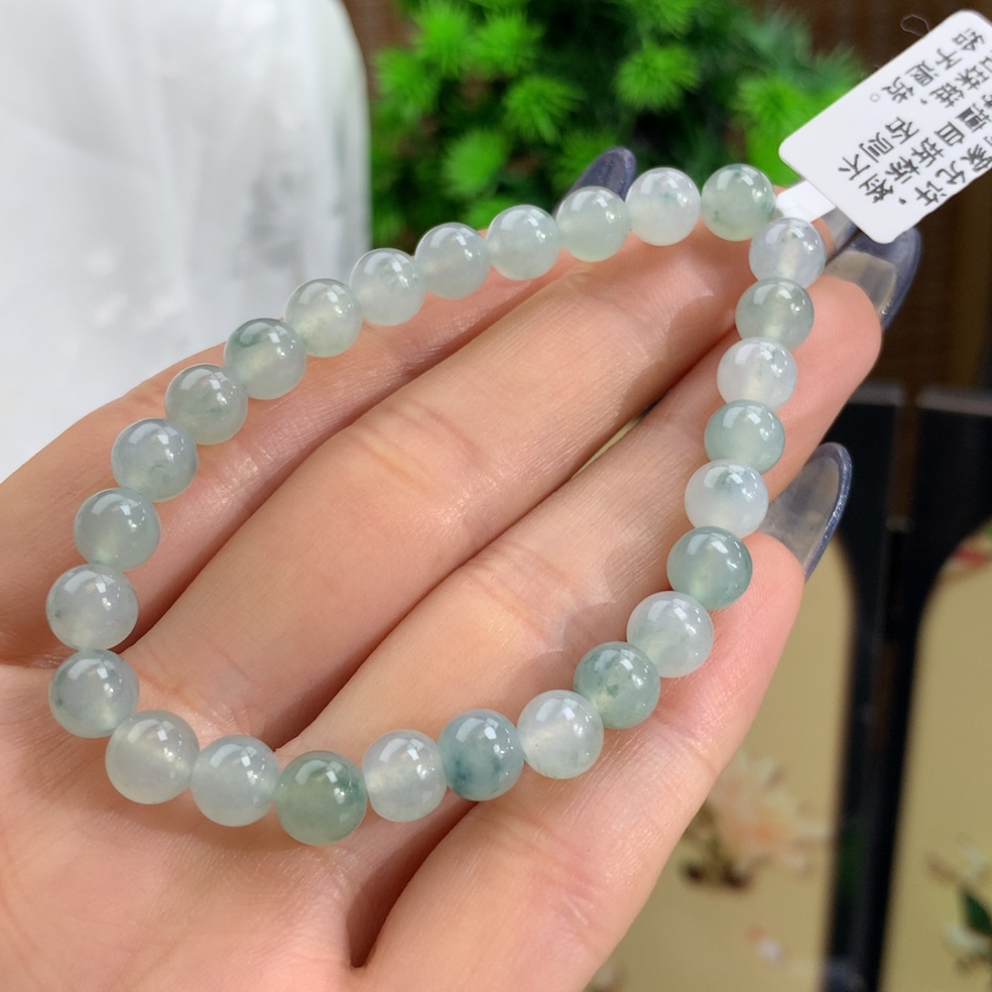 翡翠手链未镶嵌冰胶晴底飘花手链卡7m m