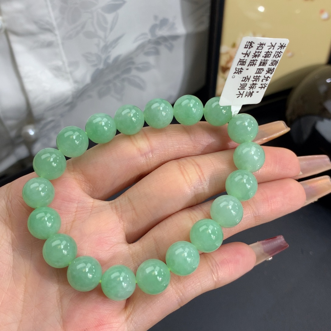 翡翠手链未镶嵌卡10冰胶绿手串