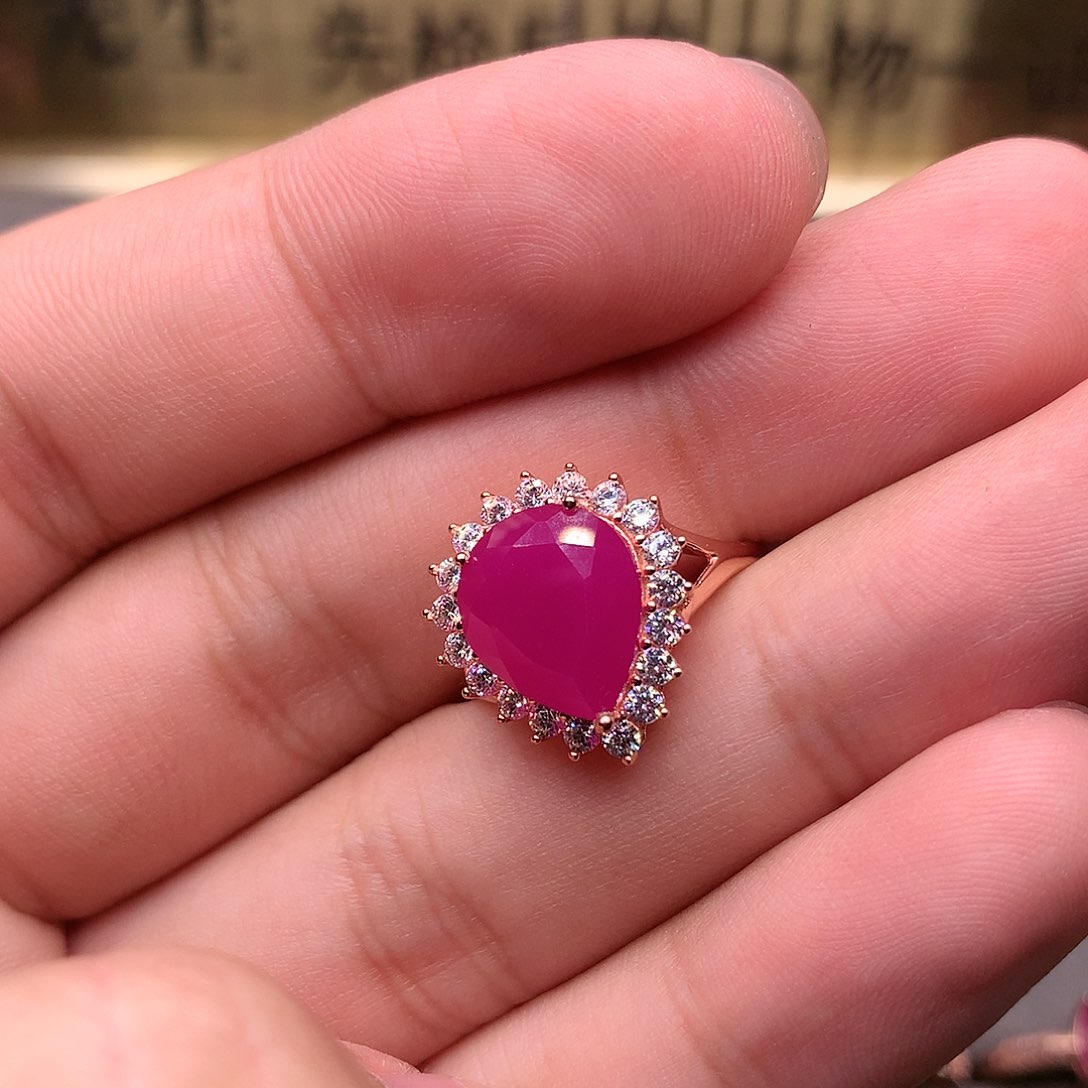 红宝石戒指银S925镶嵌