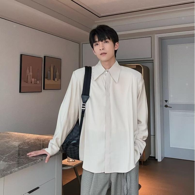 10469春秋季薄款长袖衬衫男女日系ins宽松纯色简约百搭休闲衬衣潮