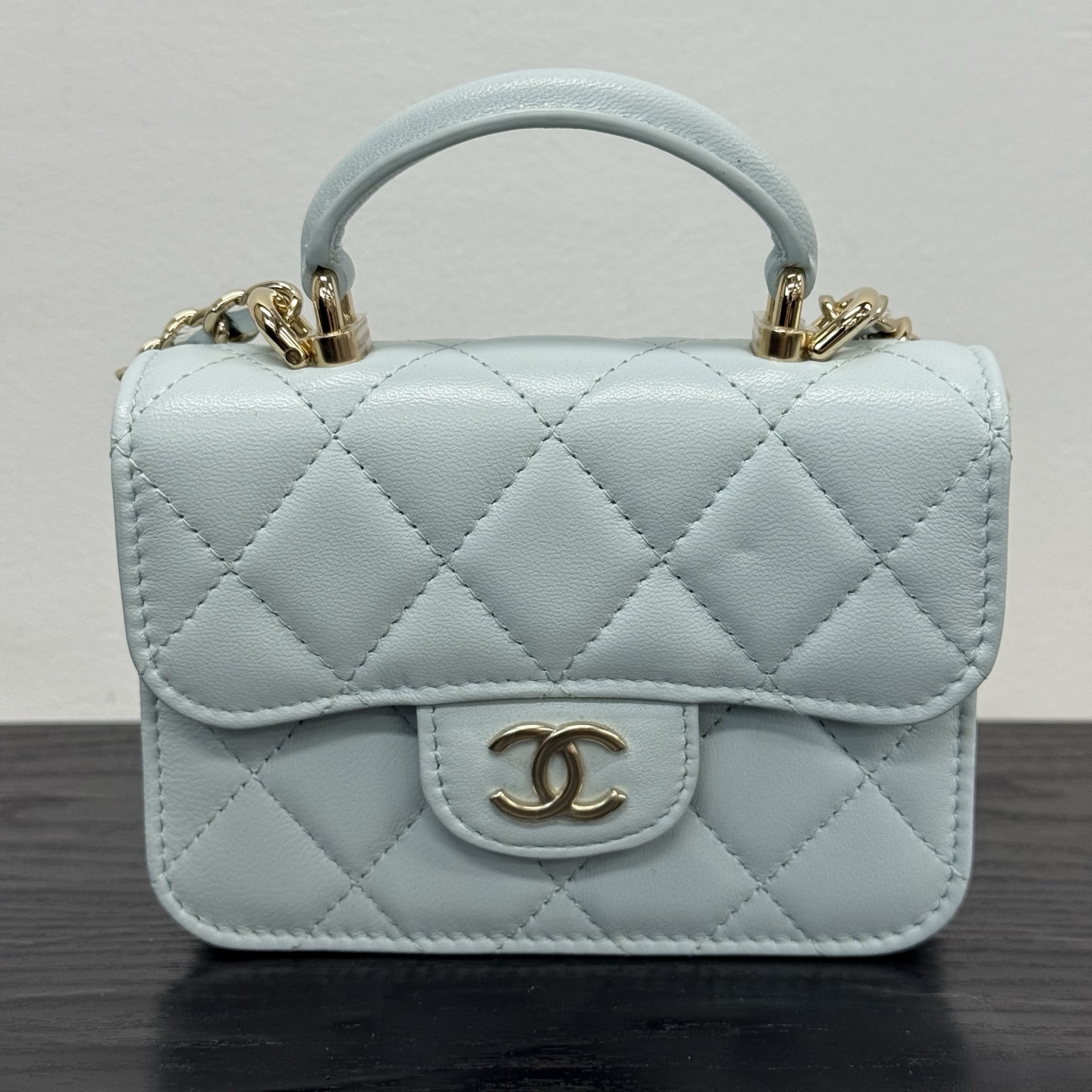 99新 Chanel/香奈儿 天蓝菱格纹手提单肩包 12870