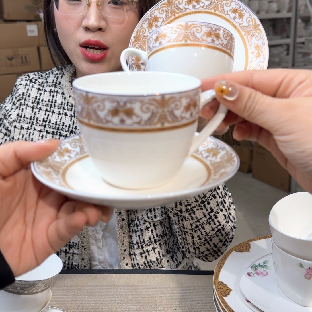 骨瓷咖啡杯碟2套（4件）220ml外贸骨瓷微瑕