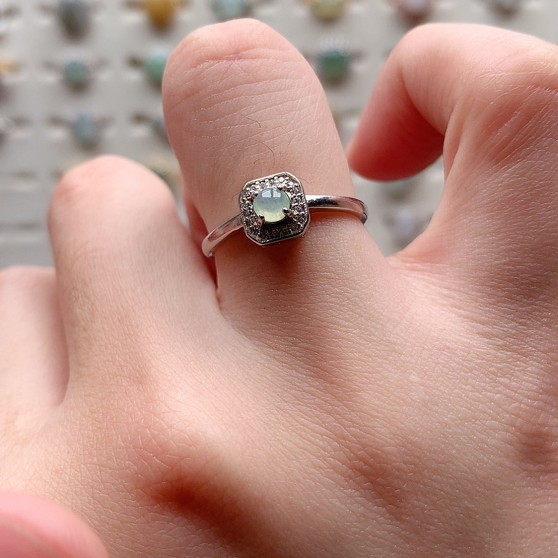 翡翠戒指银S925镶嵌0272