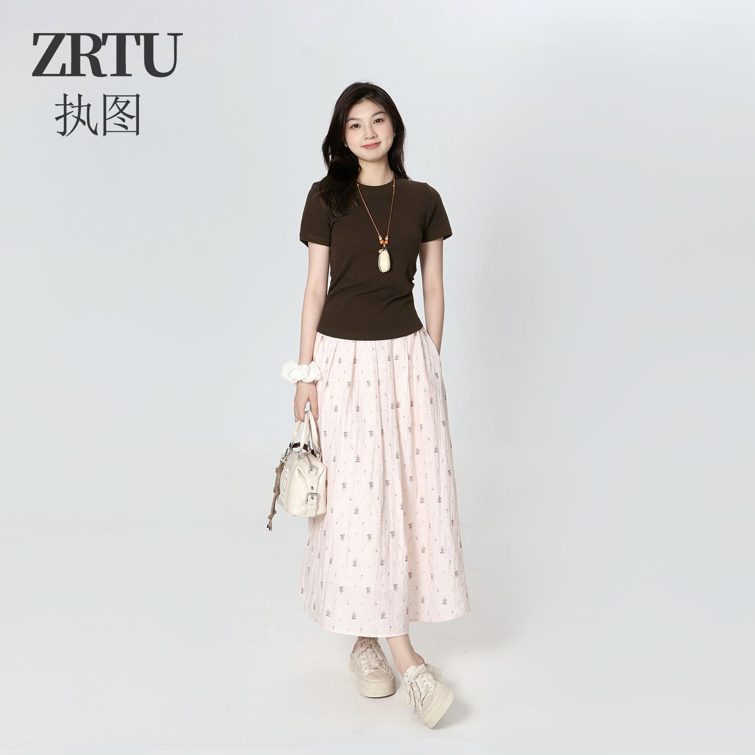 【ZRTU/执图】短袖+碎花A字半身裙两件套套装ZR5501+ZR5369