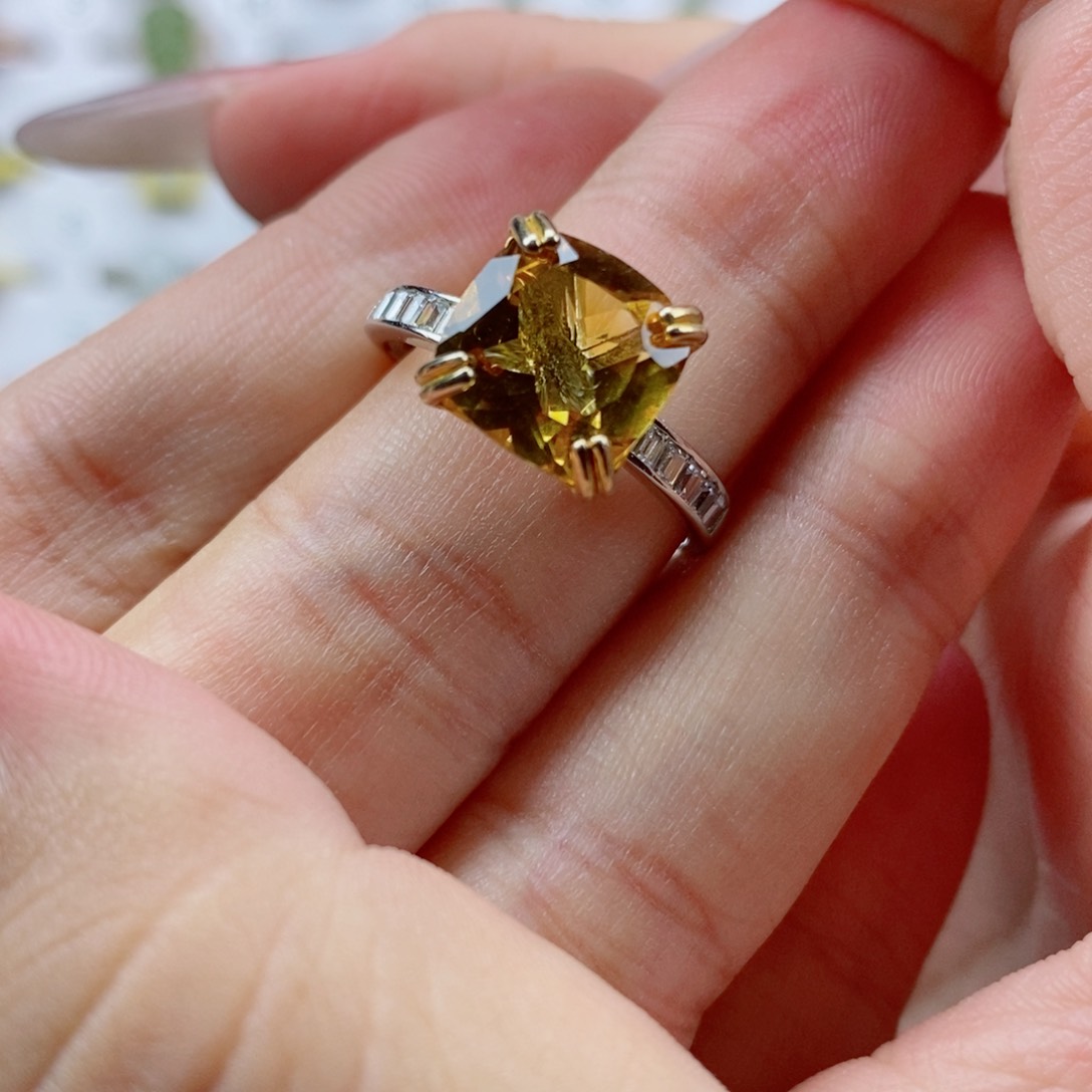 银S925镶嵌戒指黄晶天然