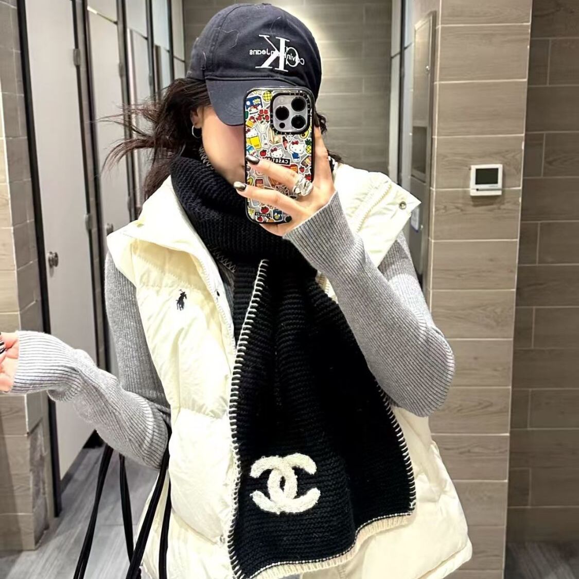 韩系2025新款刺绣秋冬棉服马加厚宽松坎肩百搭背心白色外套上衣