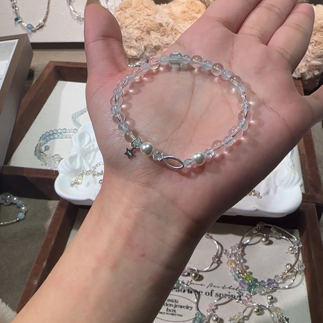 烟晶手链银S925镶嵌星星小鱼