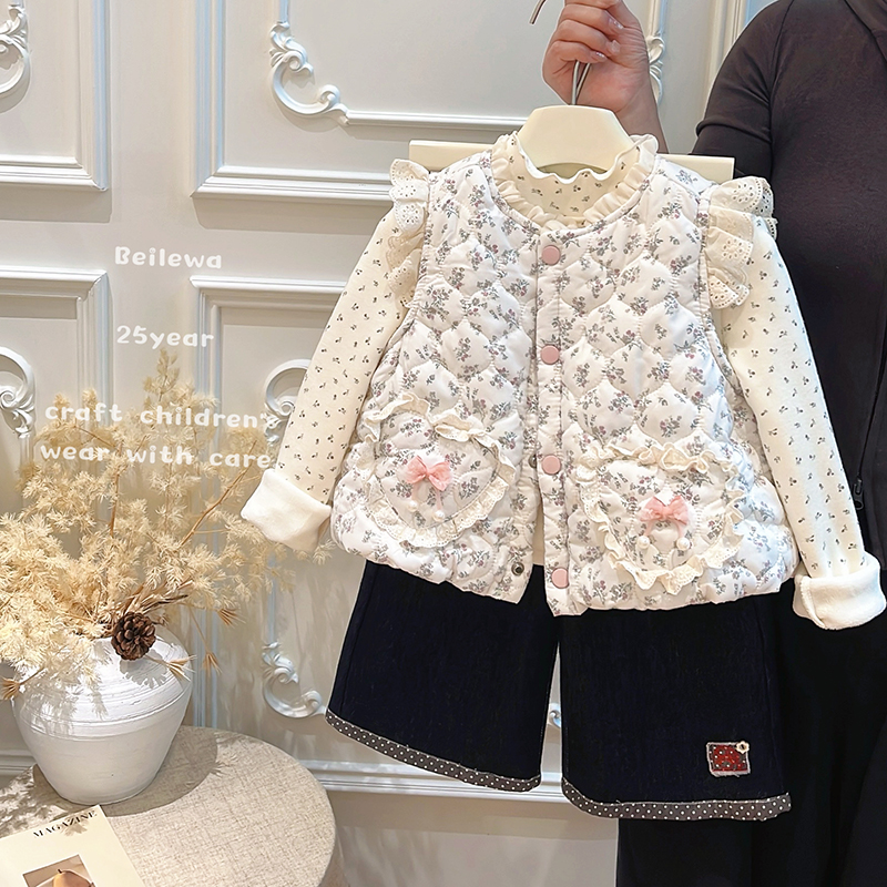 女童秋冬款加绒马甲儿童春秋装休闲外穿碎花马甲宝宝洋气上衣外套